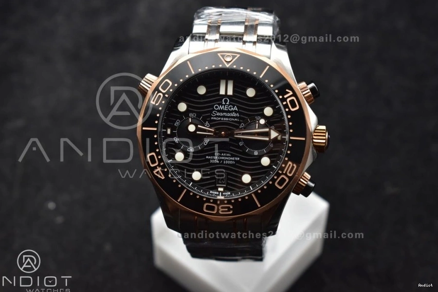 Best 1:1 SS RG SS on Black Strap 300m Edition OMF Chrono Dial A9900 Seamaster 1223